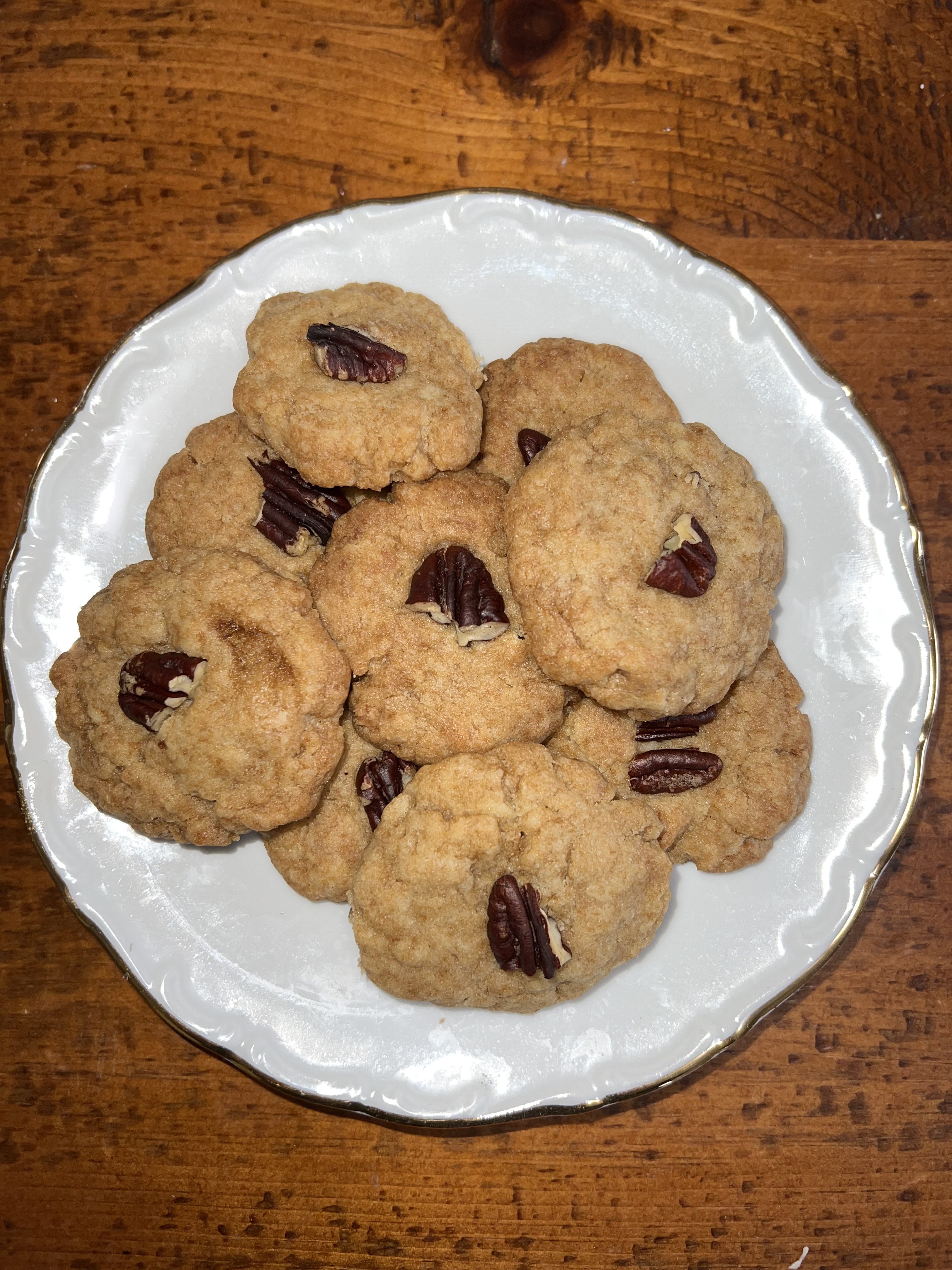 vegan butter pecan cookies on a plate
